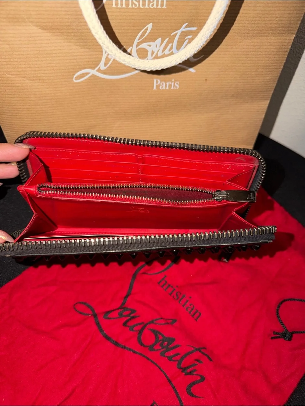 Christian Louboutin Black Spiked Zip-Around Wallet